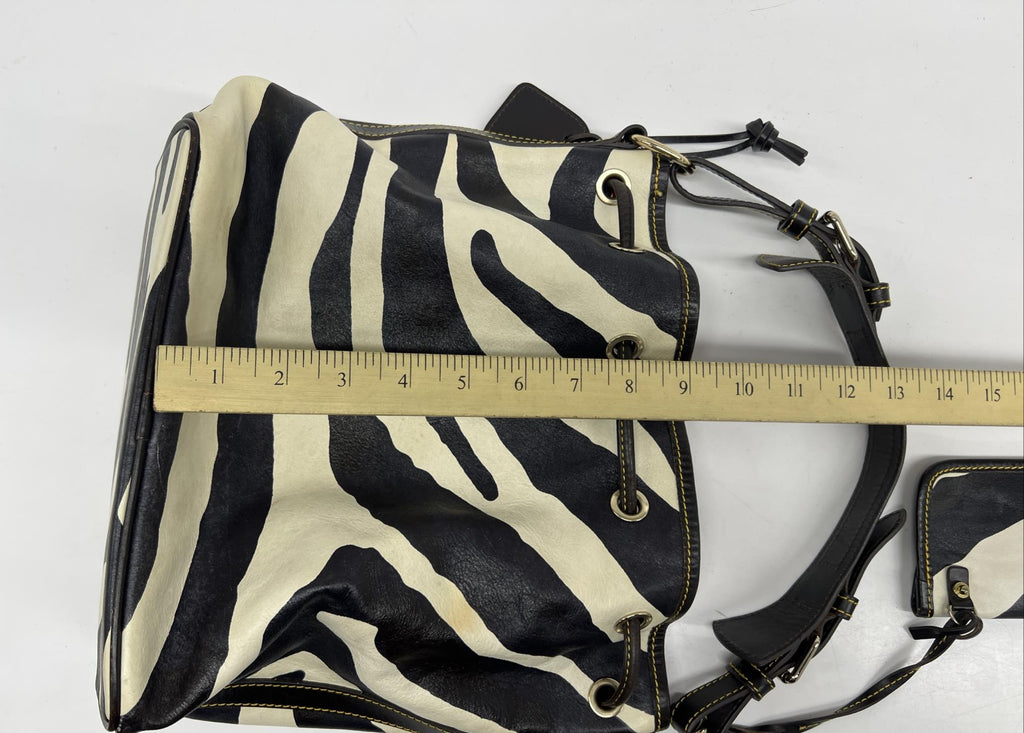 Dooney & Bourke Zebra Print Bucket Bag with Red Interior, Animal Print Shoulder Hobo Purse