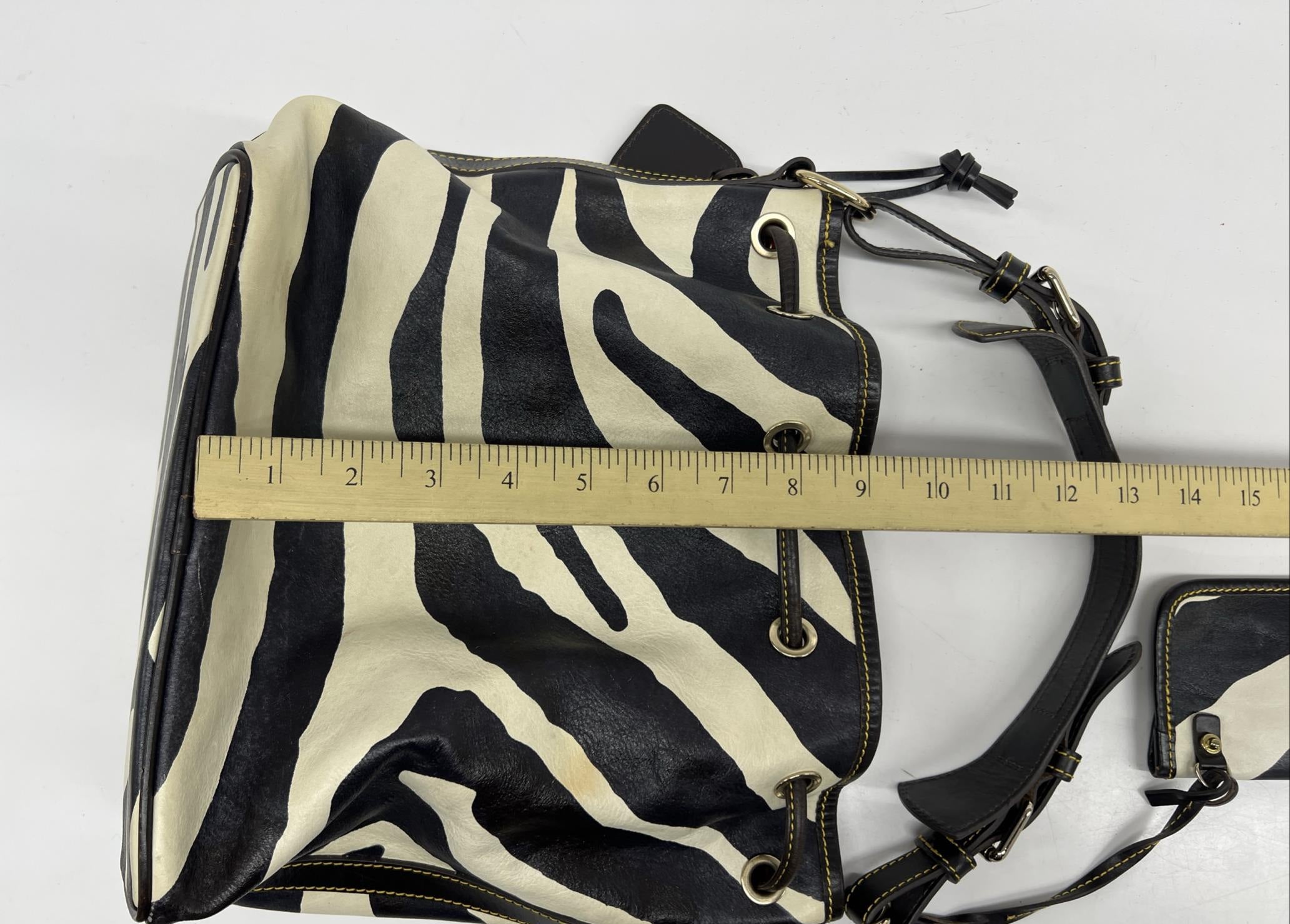 Dooney & Bourke Zebra Print Bucket Bag with Red Interior, Animal Print Shoulder Hobo Purse