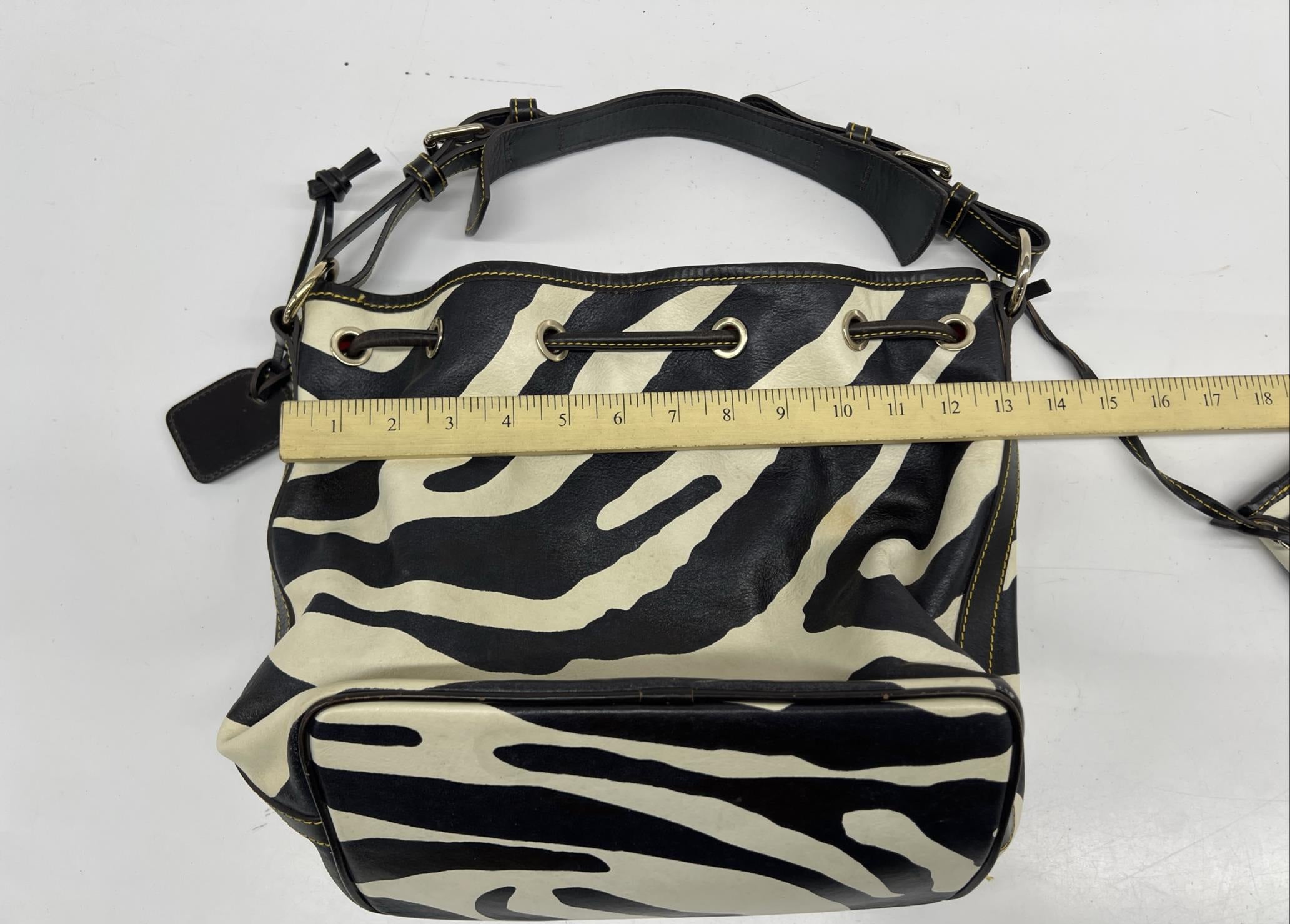 Dooney & Bourke Zebra Print Bucket Bag with Red Interior, Animal Print Shoulder Hobo Purse