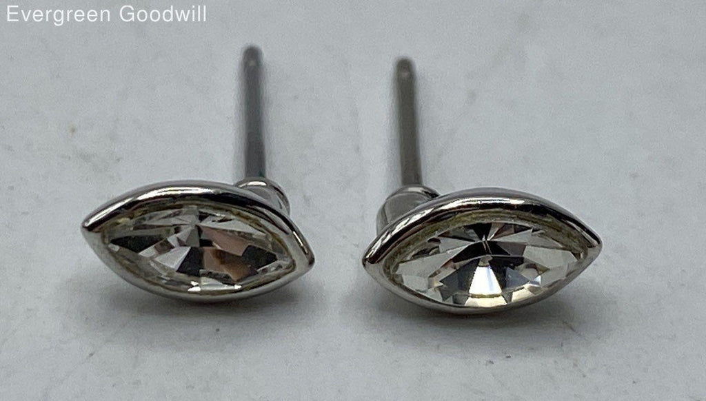 Givenchy White Marquise Rhinestone Silver Tone Stud Earrings