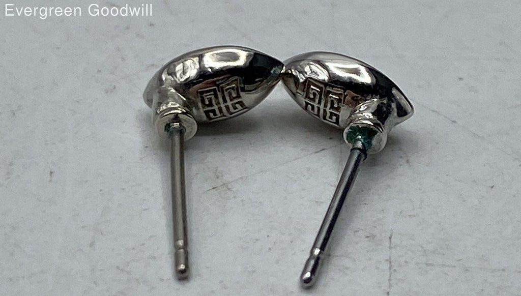 Givenchy White Marquise Rhinestone Silver Tone Stud Earrings