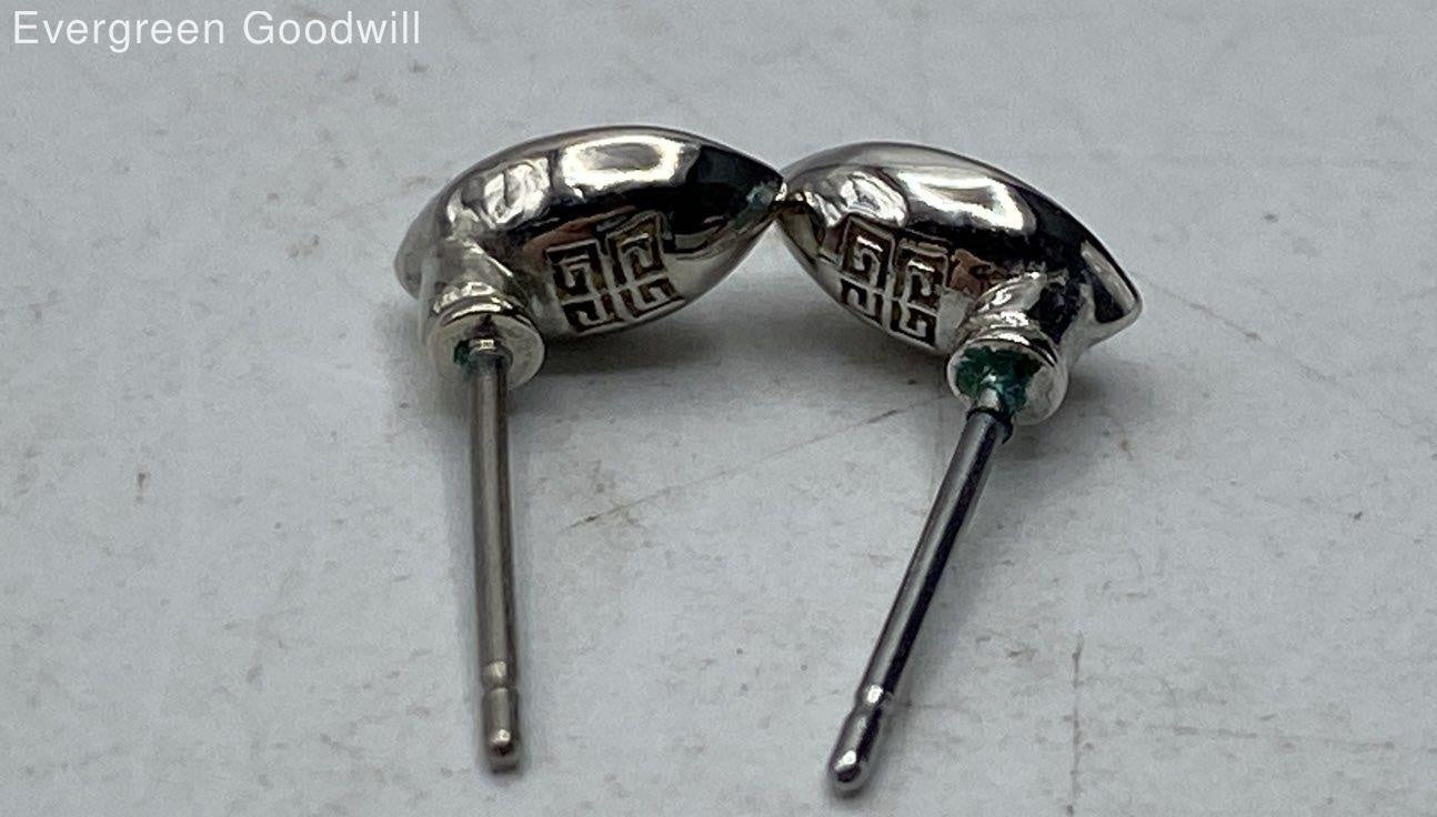 Givenchy White Marquise Rhinestone Silver Tone Stud Earrings