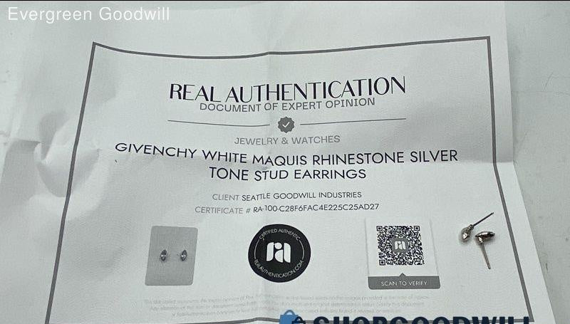 Givenchy White Marquise Rhinestone Silver Tone Stud Earrings