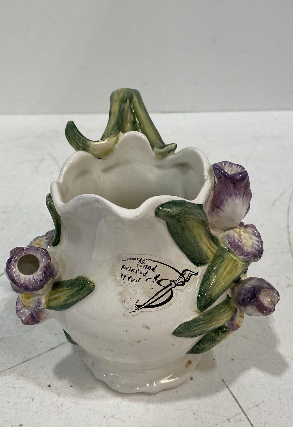 Kaldun & Bogle White Ceramic Creamer with Iris Floral Design
