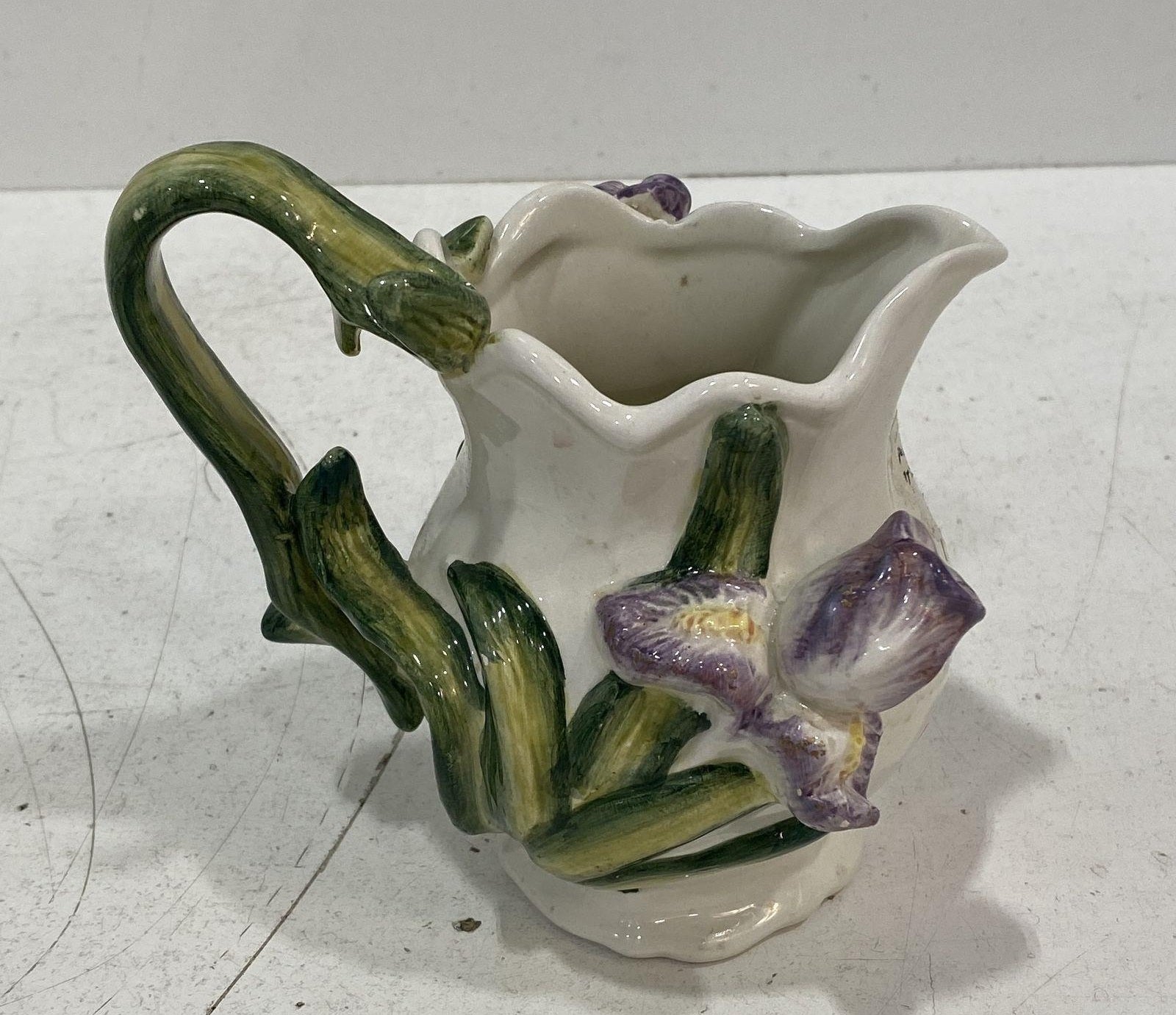 Kaldun & Bogle White Ceramic Creamer with Iris Floral Design