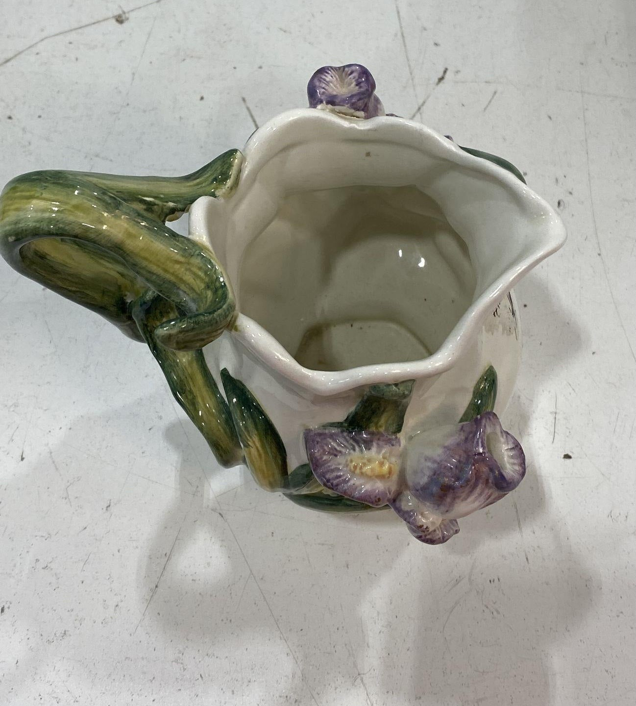 Kaldun & Bogle White Ceramic Creamer with Iris Floral Design