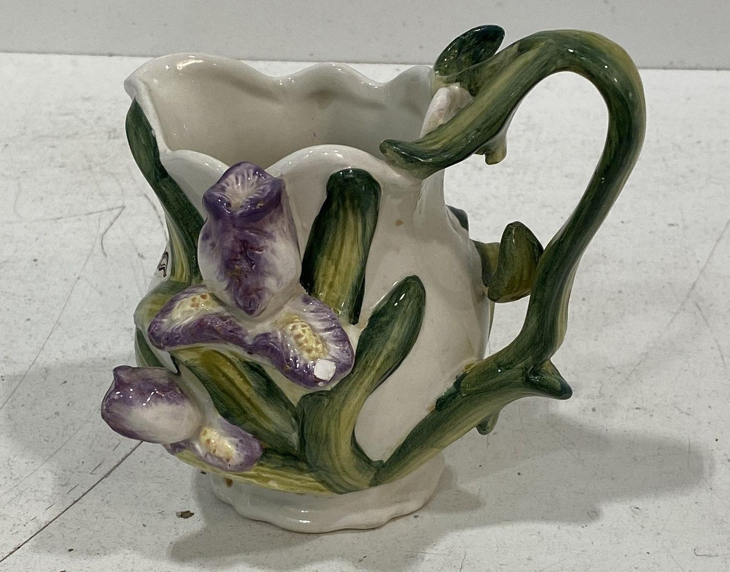 Kaldun & Bogle White Ceramic Creamer with Iris Floral Design