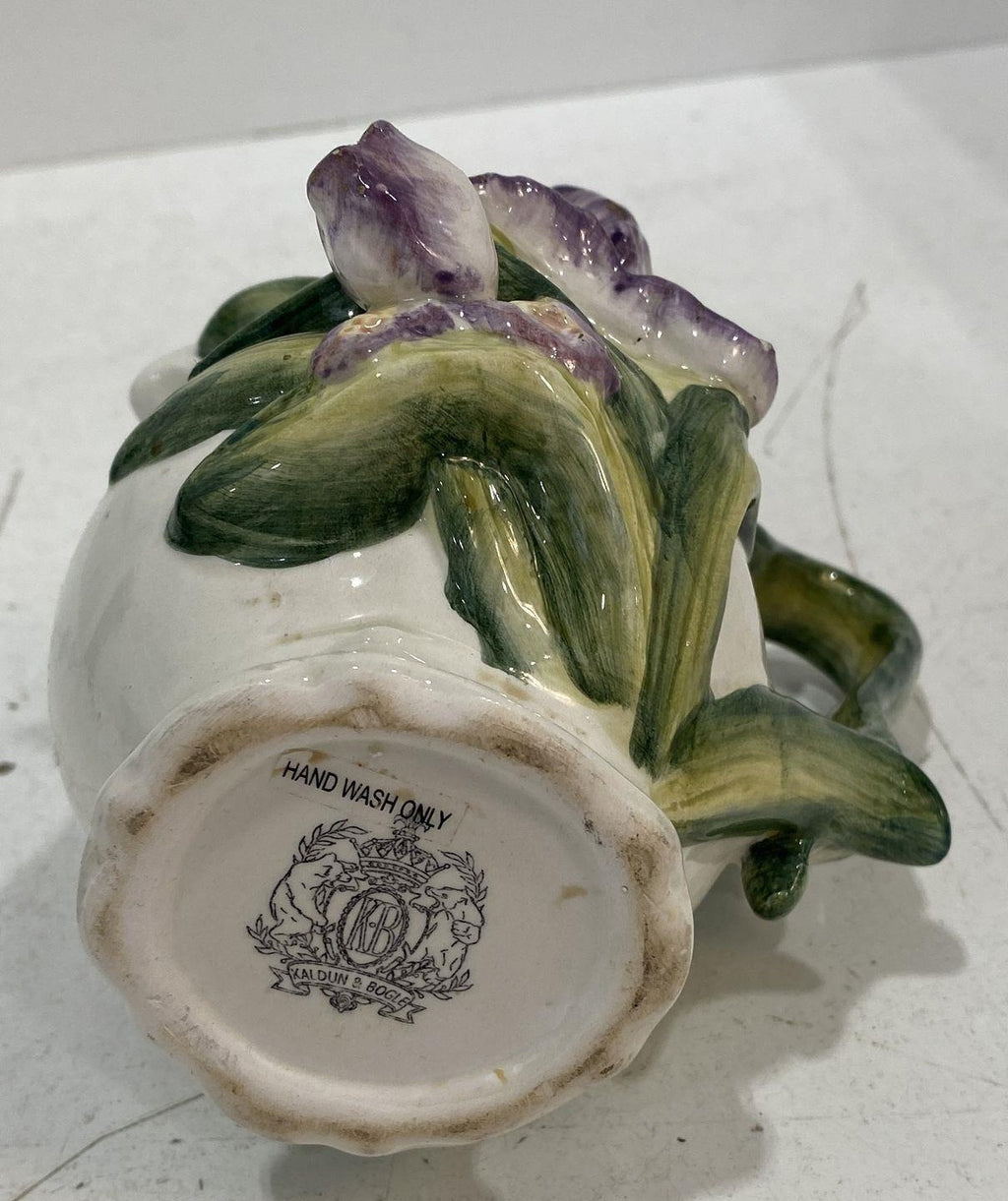 Kaldun & Bogle White Ceramic Creamer with Iris Floral Design