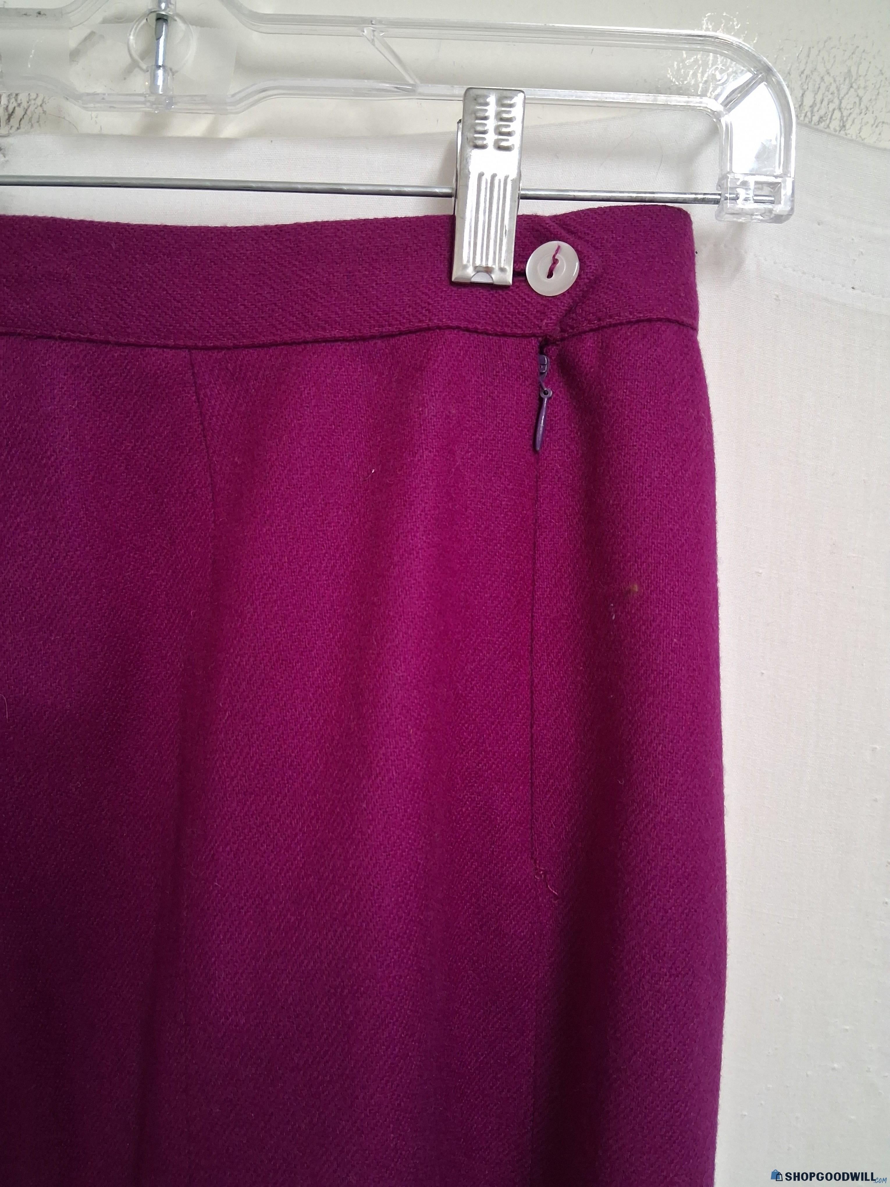 Women's Purple Magenta Pleated A-Line Wool Skirt with Side Button Closure