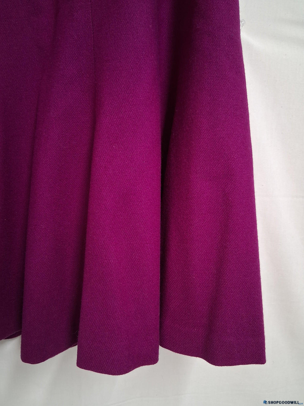 Women's Purple Magenta Pleated A-Line Wool Skirt with Side Button Closure