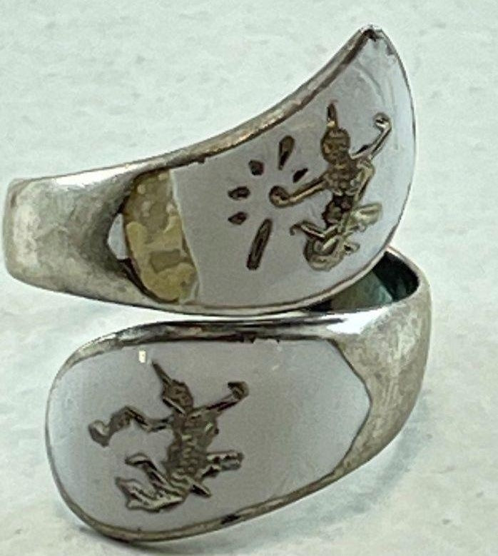 Vintage Siam Sterling White Enamel Niello Mekala Goddess Size 6.75 Wrap Ring