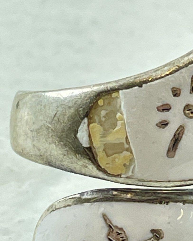 Vintage Siam Sterling White Enamel Niello Mekala Goddess Size 6.75 Wrap Ring