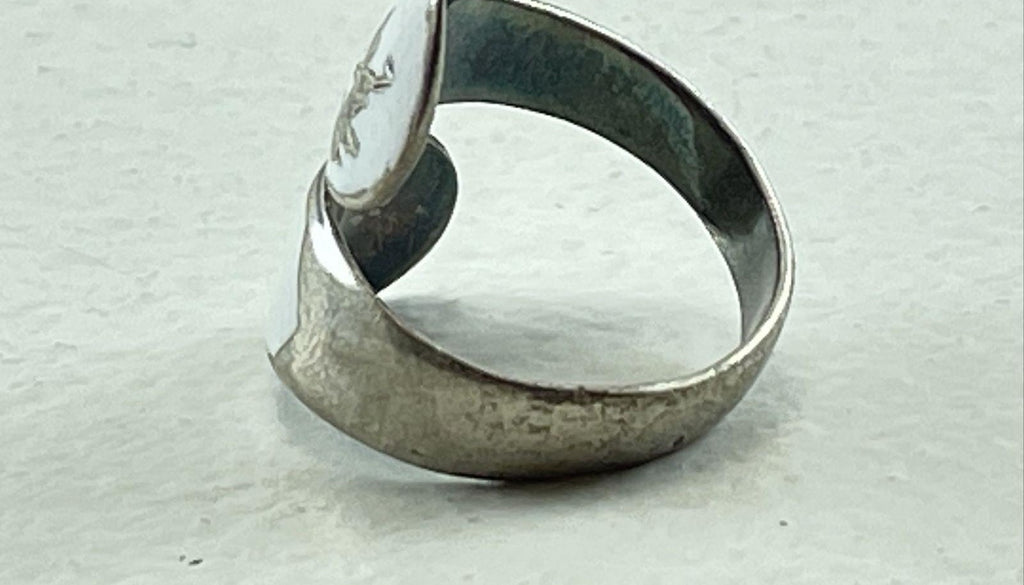 Vintage Siam Sterling White Enamel Niello Mekala Goddess Size 6.75 Wrap Ring