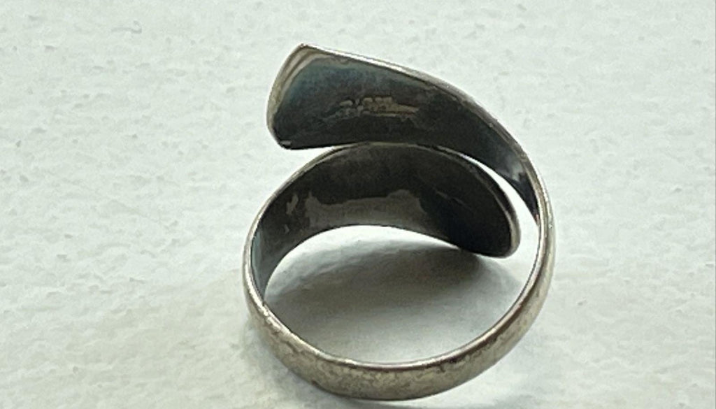 Vintage Siam Sterling White Enamel Niello Mekala Goddess Size 6.75 Wrap Ring
