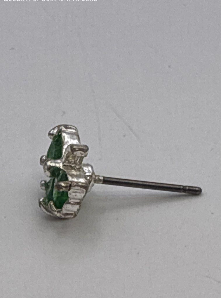 Silver Tone Green CZ Clover Earrings