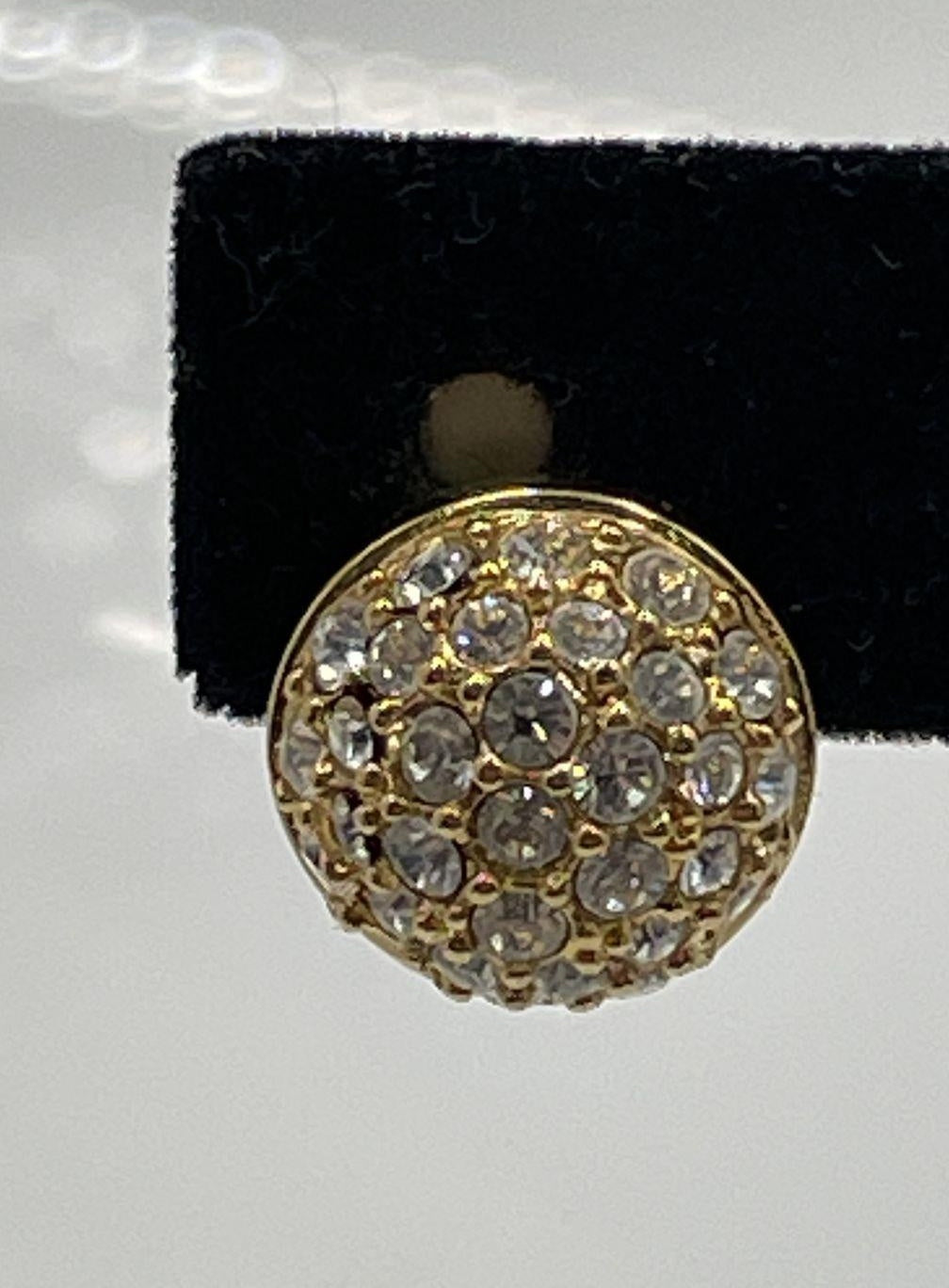Vintage Swarovski Gold Tone Pavé Crystal Button Stud Earrings