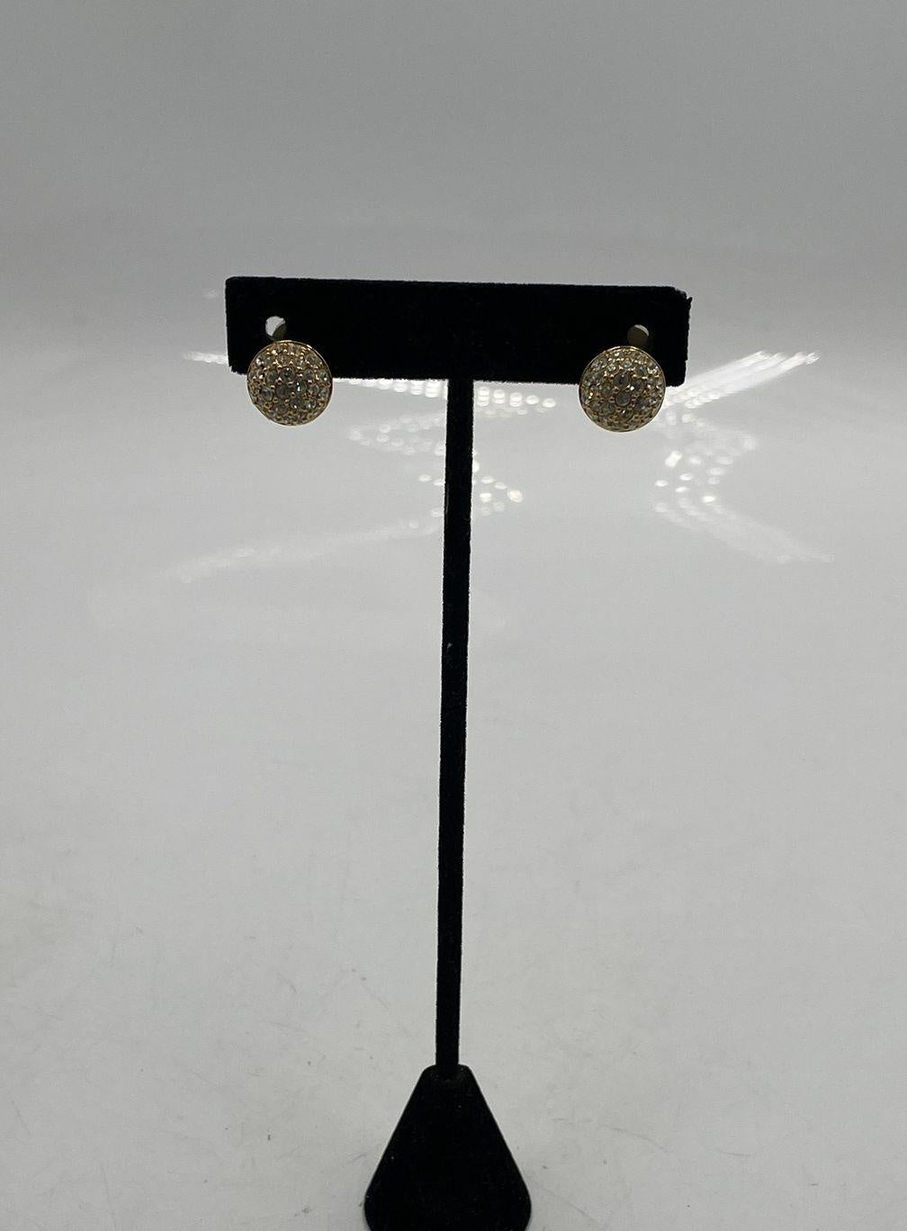 Vintage Swarovski Gold Tone Pavé Crystal Button Stud Earrings