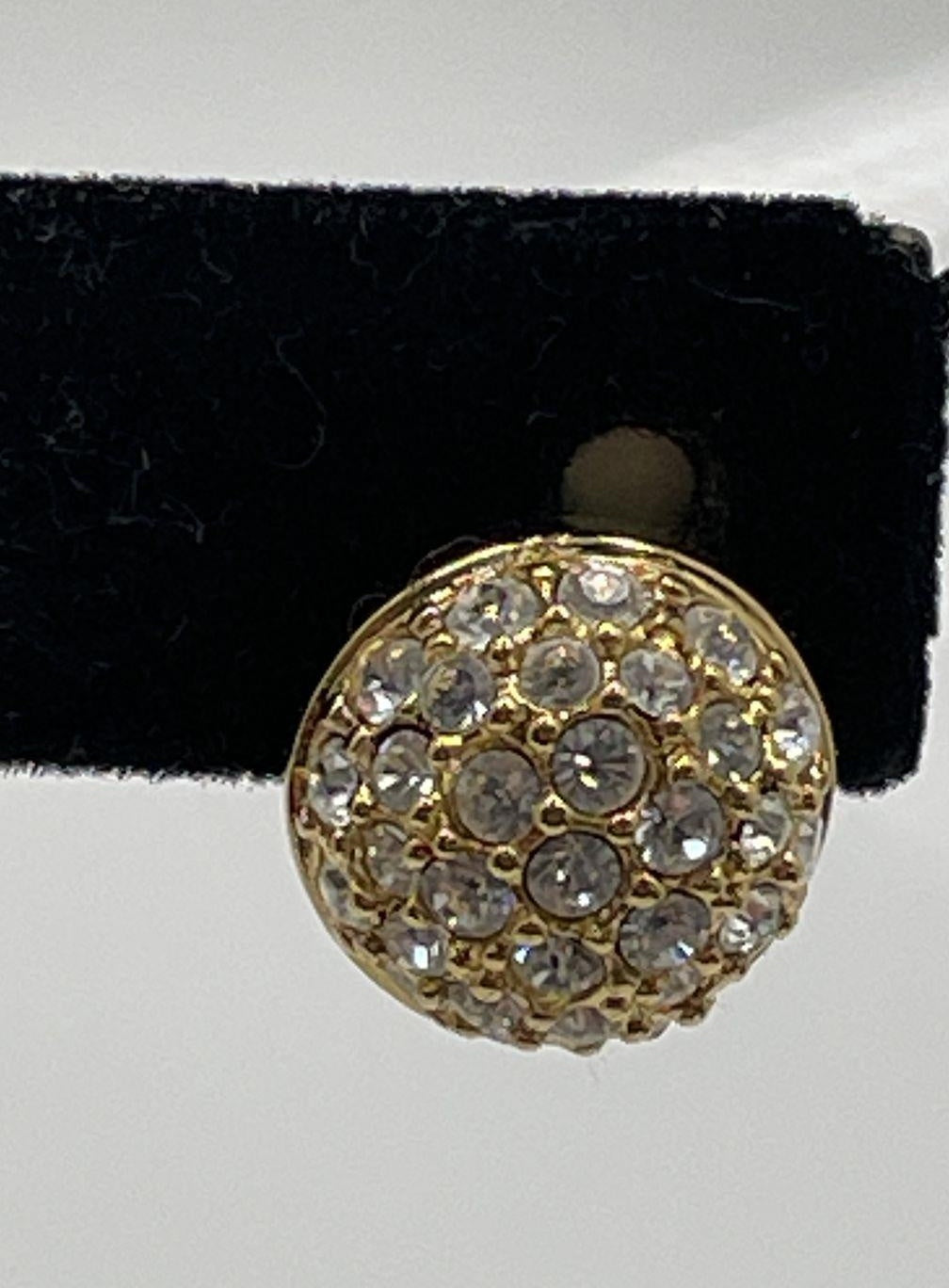 Vintage Swarovski Gold Tone Pavé Crystal Button Stud Earrings