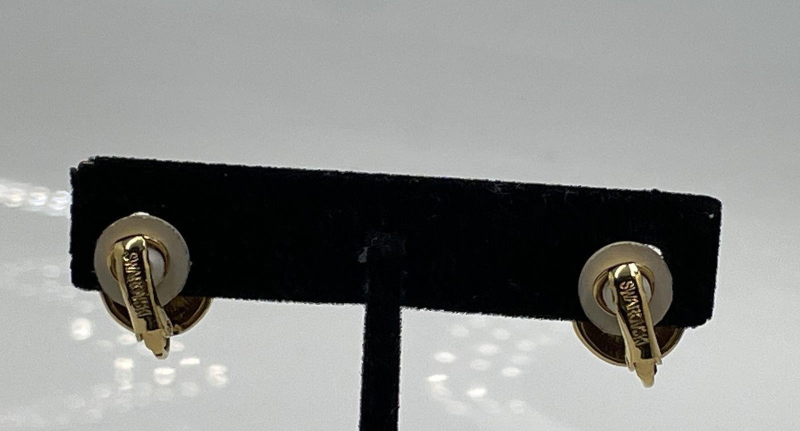 Vintage Swarovski Gold Tone Pavé Crystal Button Stud Earrings