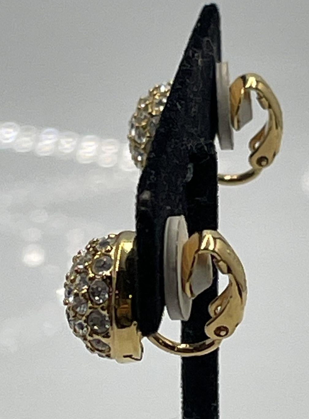 Vintage Swarovski Gold Tone Pavé Crystal Button Stud Earrings