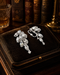 Carnegie Silver Tone Clear Rhinestone Clip Earrings with Cascading Marquis Crystal Design