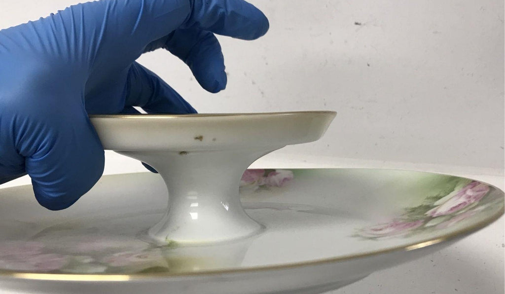 Schwarzburg Germany Pink Rose Covered Butter Dish with Green Band | Hand-Painted Floral Porcelain