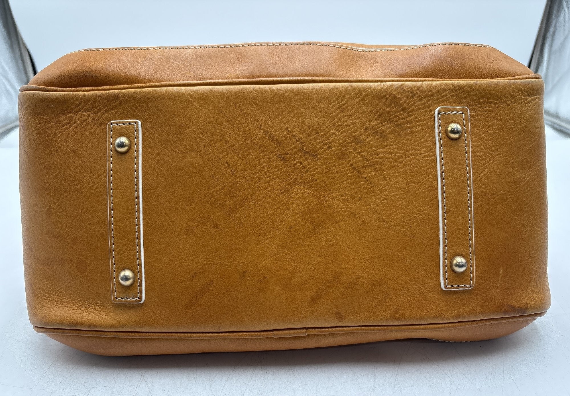 Dooney and Bourke Caramel Brown Leather Satchel Handbag Brass Hardware