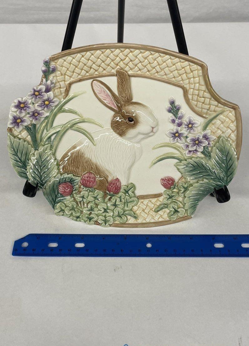 Fitz and Floyd Essentials Botanical Bunny Canape Plate | Rabbit Garden Serving Dish