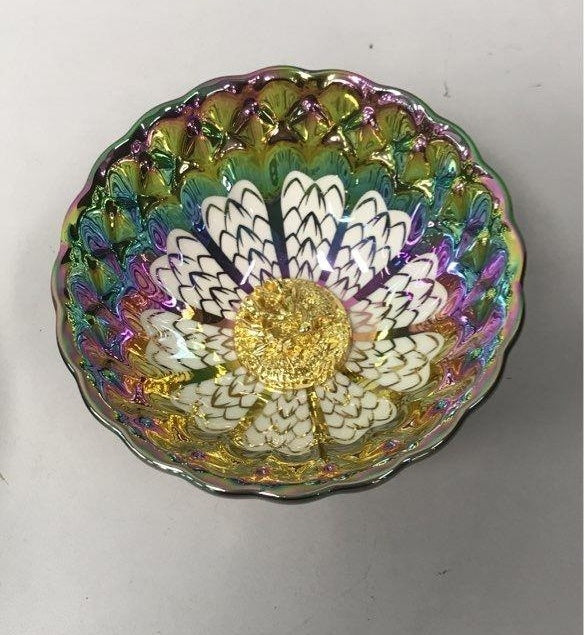 Peacock Gold Silver Multicolor Ceramic Cup Set of 2 in Box | 3.5" Decorative Trinket Bowls