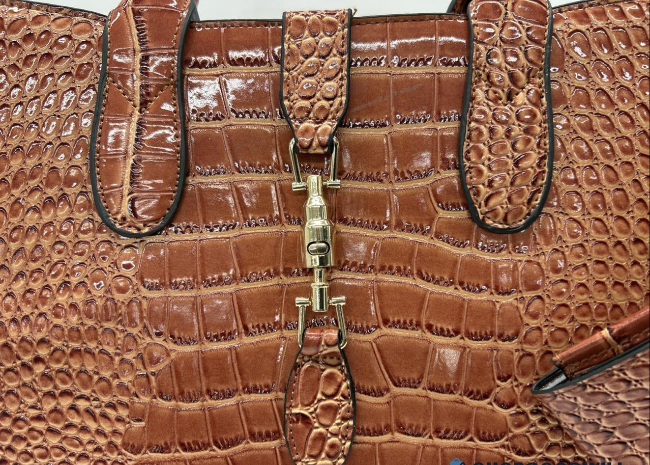 Angelo Brown Croc-Embossed Satchel Handbag with Matching Wristlet & Shoulder Strap | Faux Leather Carryall