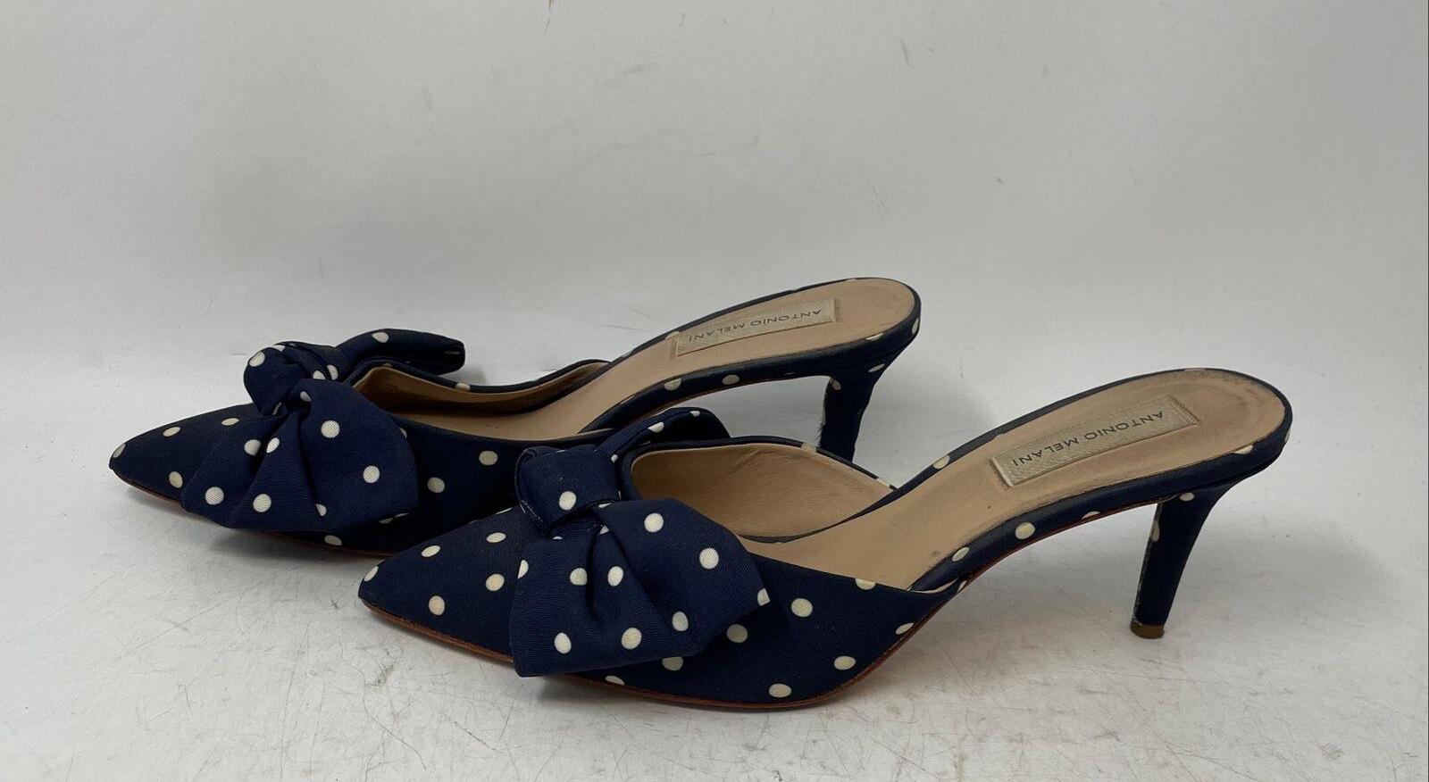 Antonio Melani Womens Blue Polka Dot Slip-On Pointed Toe Mule Heels Size 9