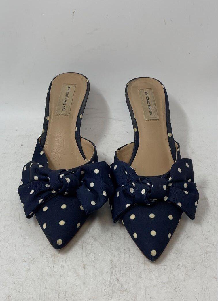 Antonio Melani Womens Blue Polka Dot Slip-On Pointed Toe Mule Heels Size 9