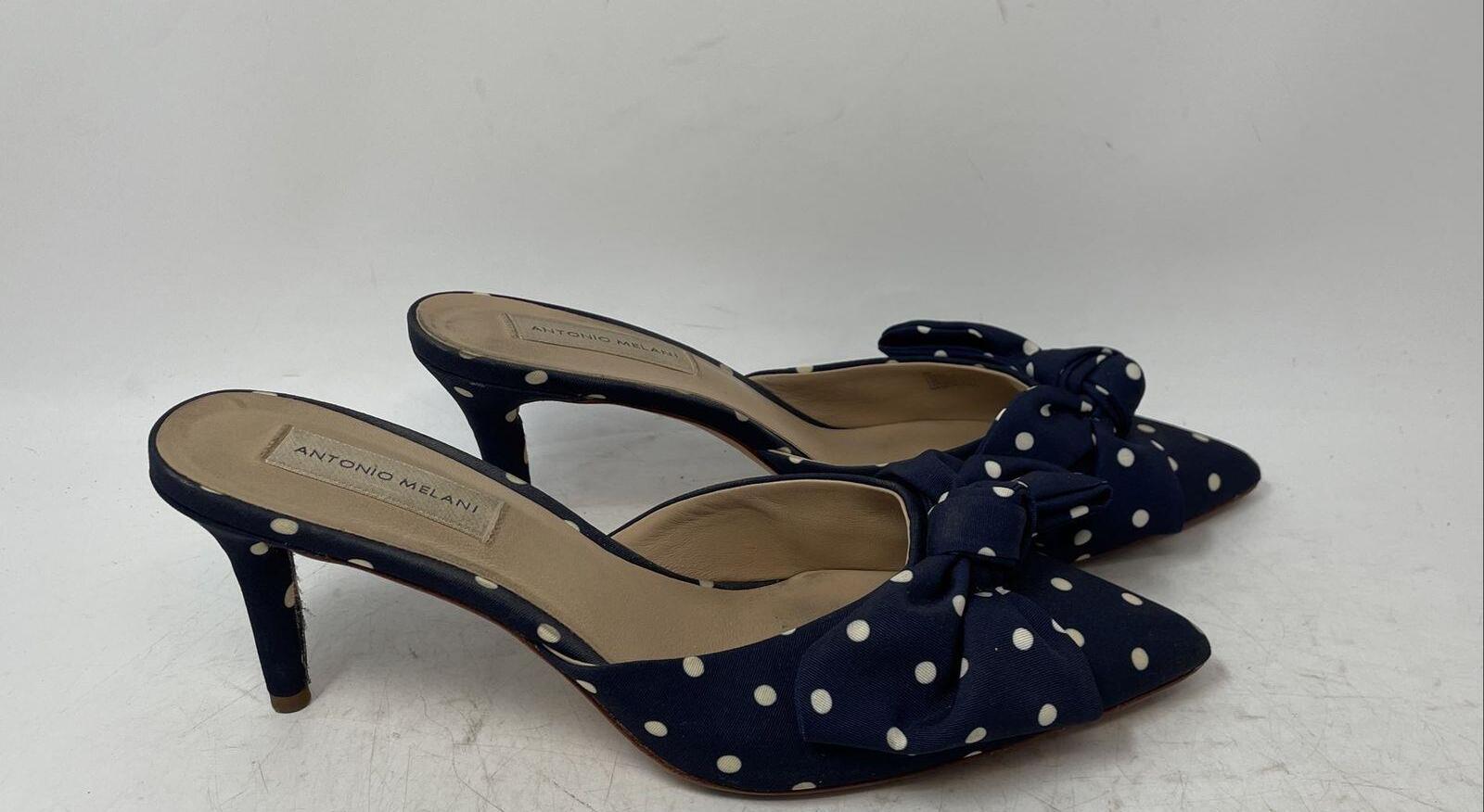 Antonio Melani Womens Blue Polka Dot Slip-On Pointed Toe Mule Heels Size 9