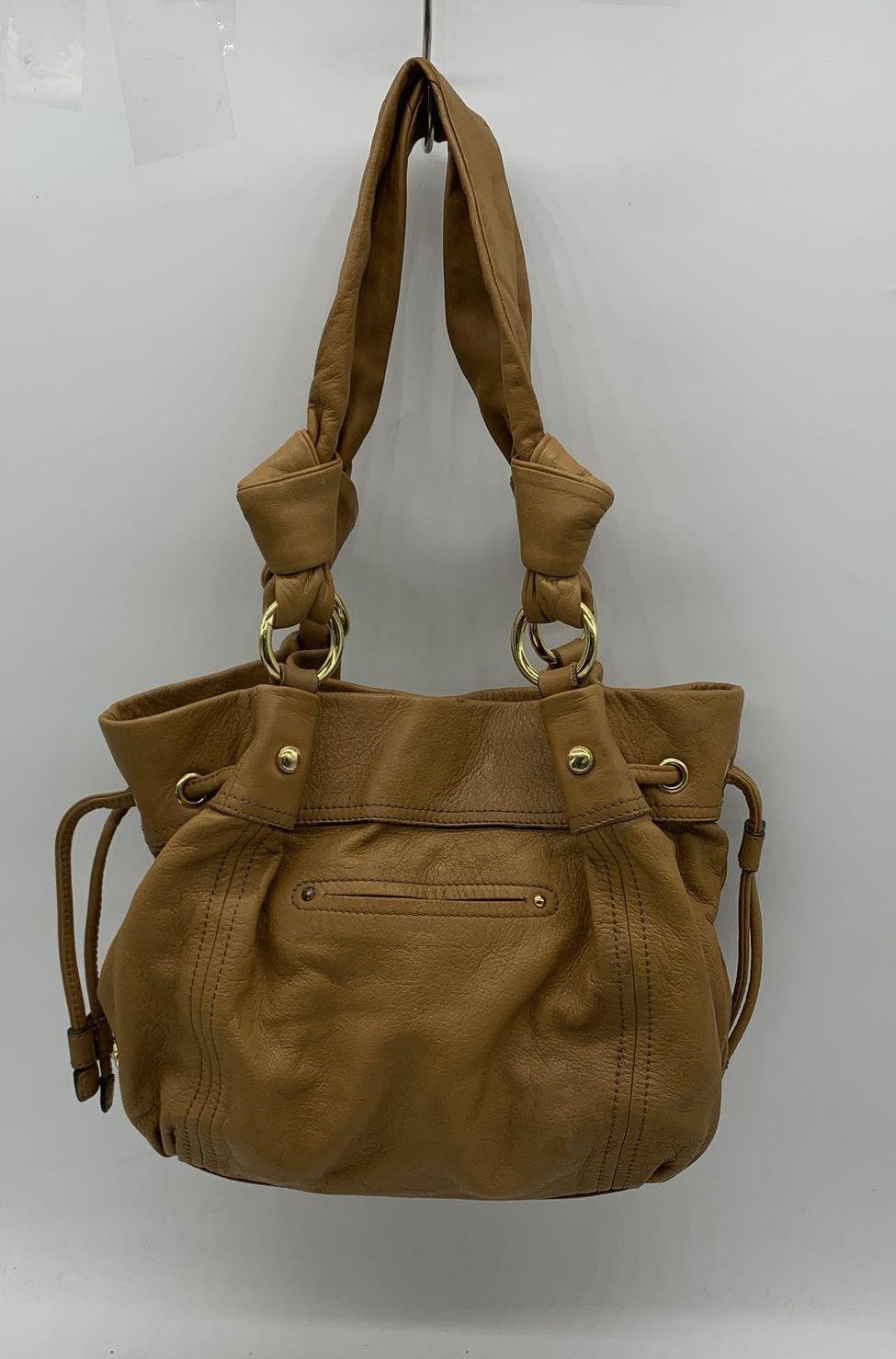 B. Makowsky Tan Leather Hobo Shoulder Bag with Leopard Lining