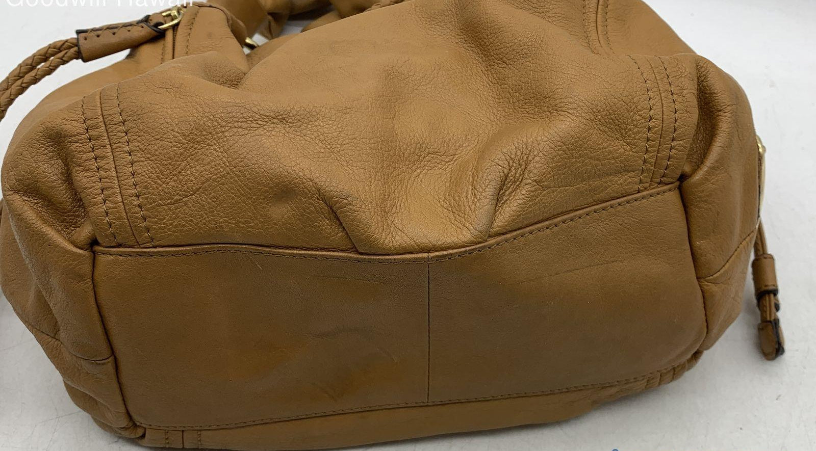 B. Makowsky Tan Leather Hobo Shoulder Bag with Leopard Lining