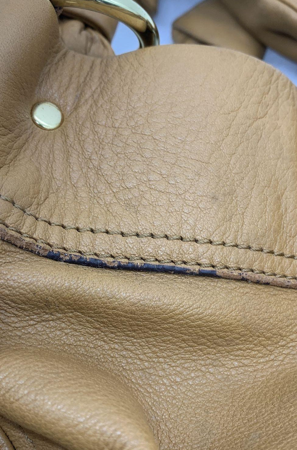 B. Makowsky Tan Leather Hobo Shoulder Bag with Leopard Lining