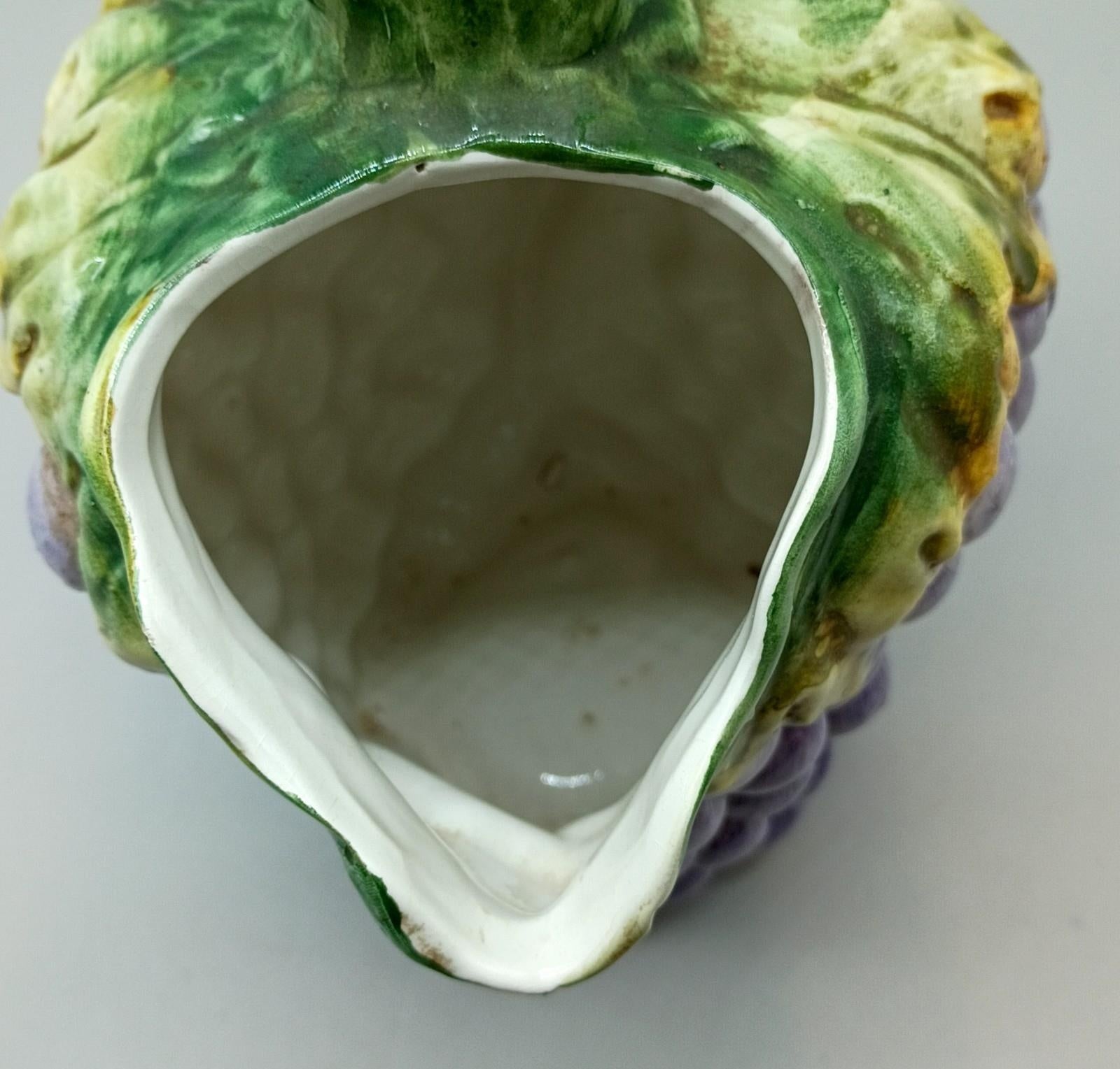 Bassano Italy Purple Grape Cluster Ceramic Pitcher Hand Painted Majolica Style