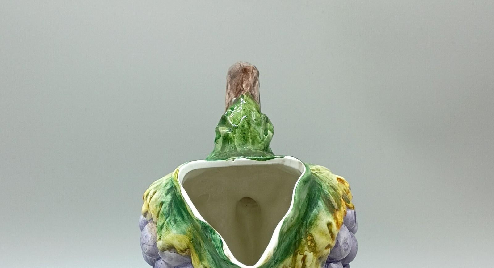 Bassano Italy Purple Grape Cluster Ceramic Pitcher Hand Painted Majolica Style