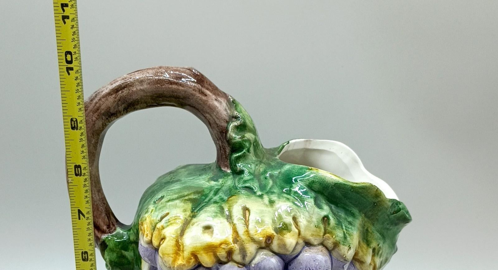 Bassano Italy Purple Grape Cluster Ceramic Pitcher Hand Painted Majolica Style