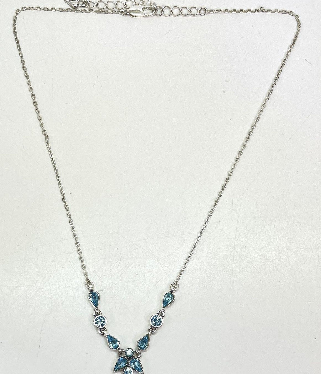 Carolee Silver Tone Blue Rhinestone Drop Necklace Crystal Pendant 8.6g