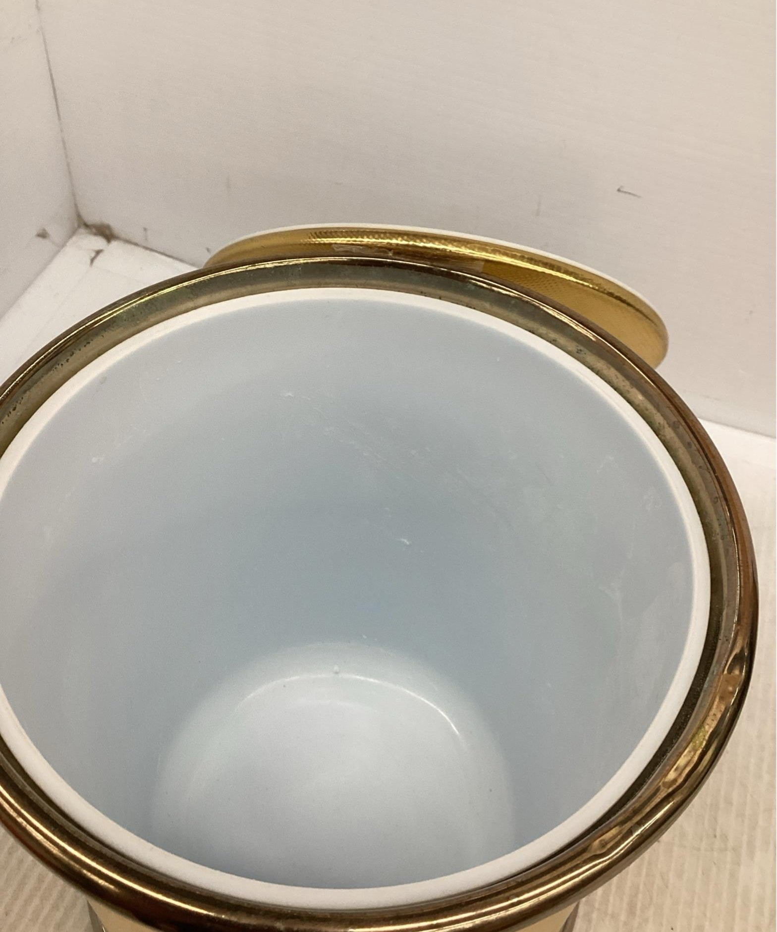 Gold-Tone Ice Bucket with Handle and Decorative Lid