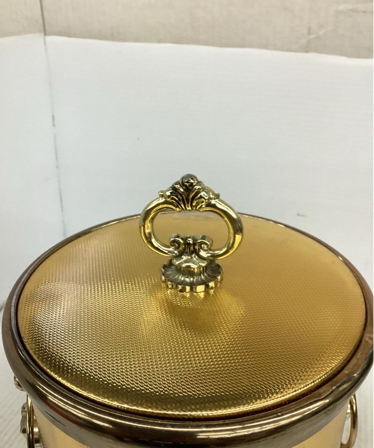 Gold-Tone Ice Bucket with Handle and Decorative Lid