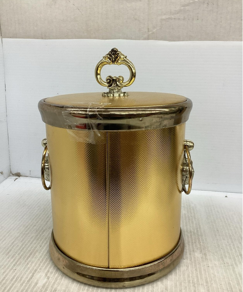 Gold-Tone Ice Bucket with Handle and Decorative Lid