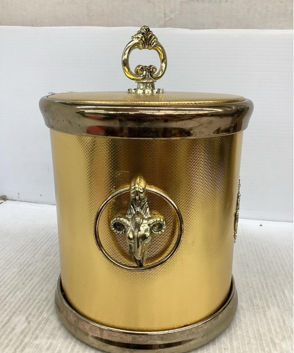 Gold-Tone Ice Bucket with Handle and Decorative Lid