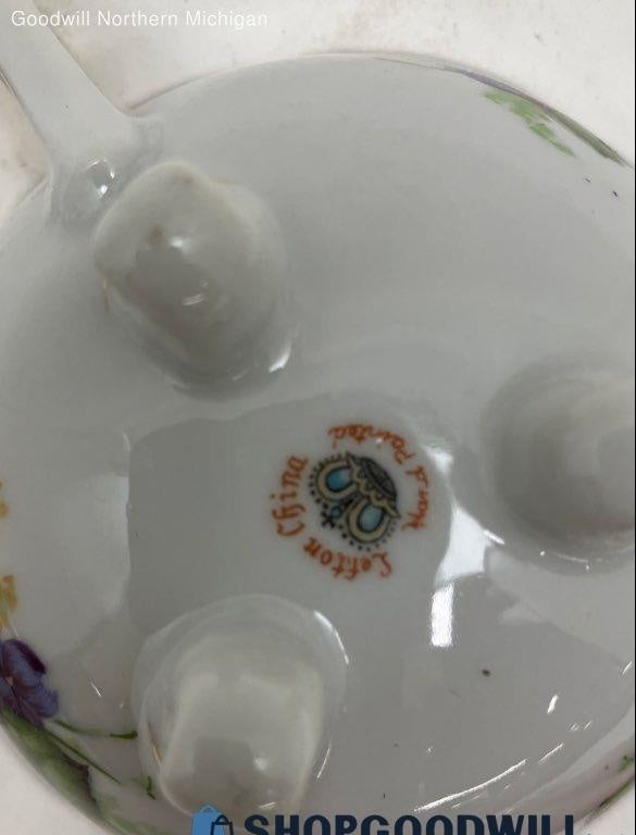 Vintage Lefton China White and Purple Porcelain Footed Tea Cup and Saucer Set