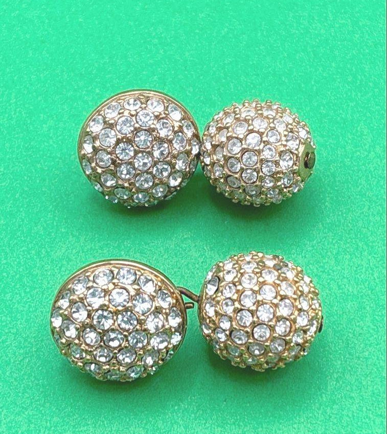 Swarovski Gold Tone Pavé Crystal Button Earrings | Signed Vintage Designer Stud Earrings