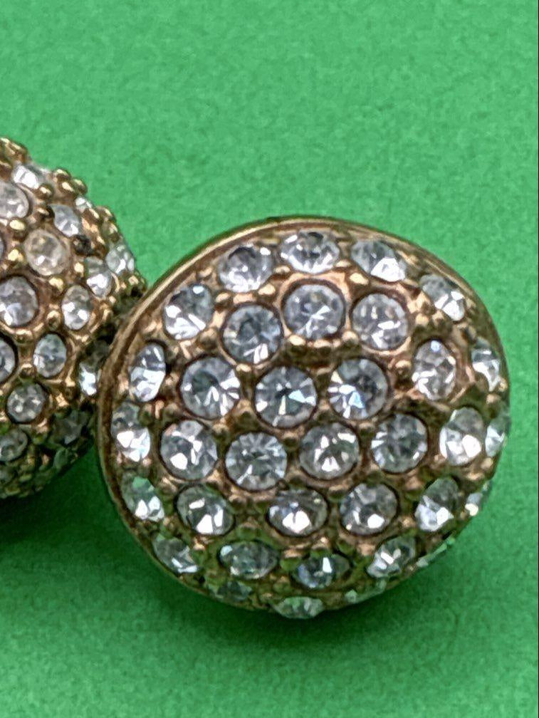 Swarovski Gold Tone Pavé Crystal Button Earrings | Signed Vintage Designer Stud Earrings