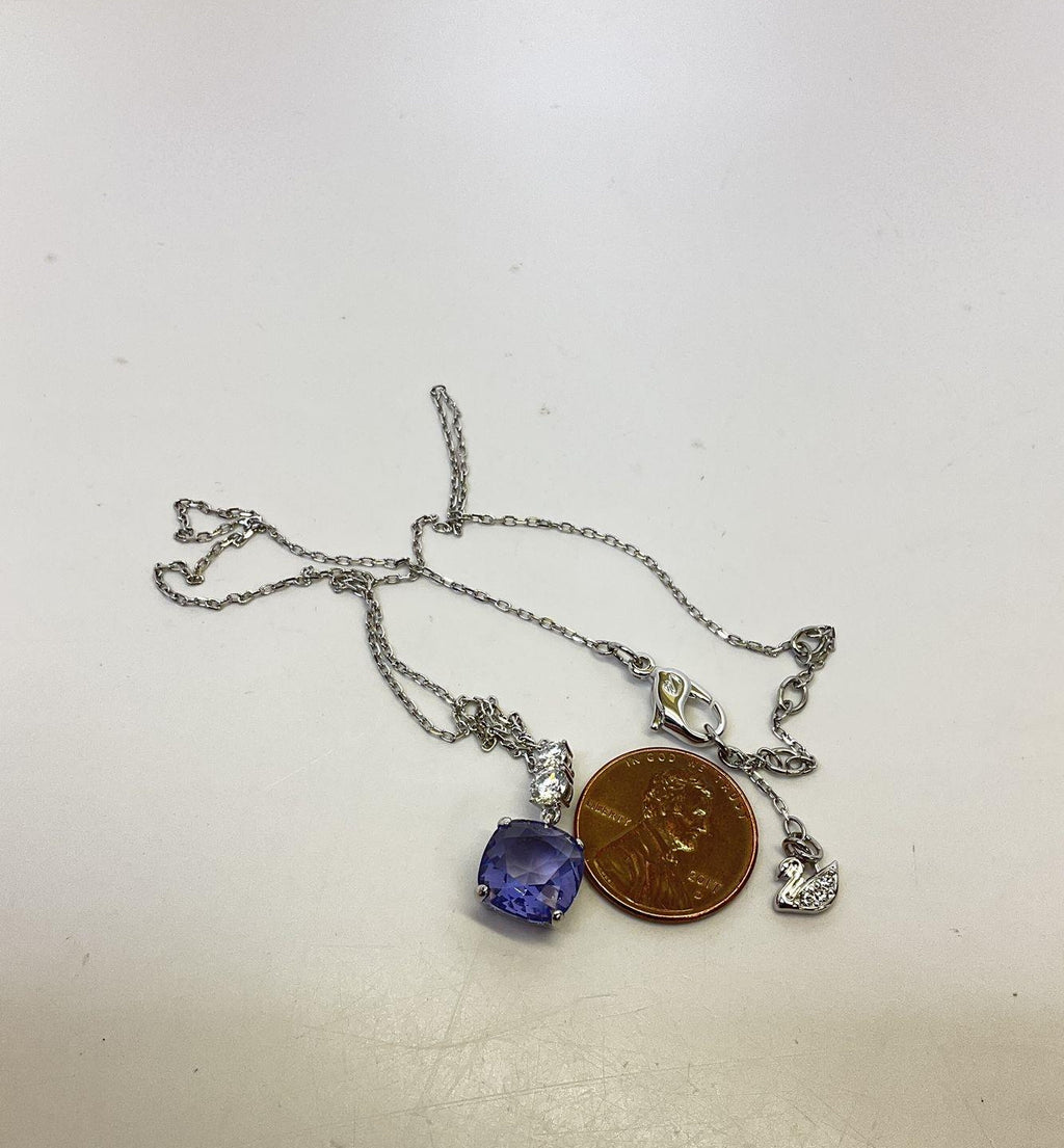 Swarovski Silver Tone Purple Crystal Pendant Necklace 3.7g