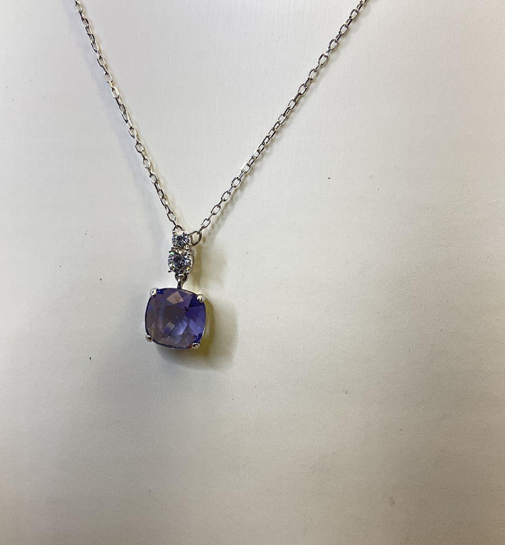 Swarovski Silver Tone Purple Crystal Pendant Necklace 3.7g