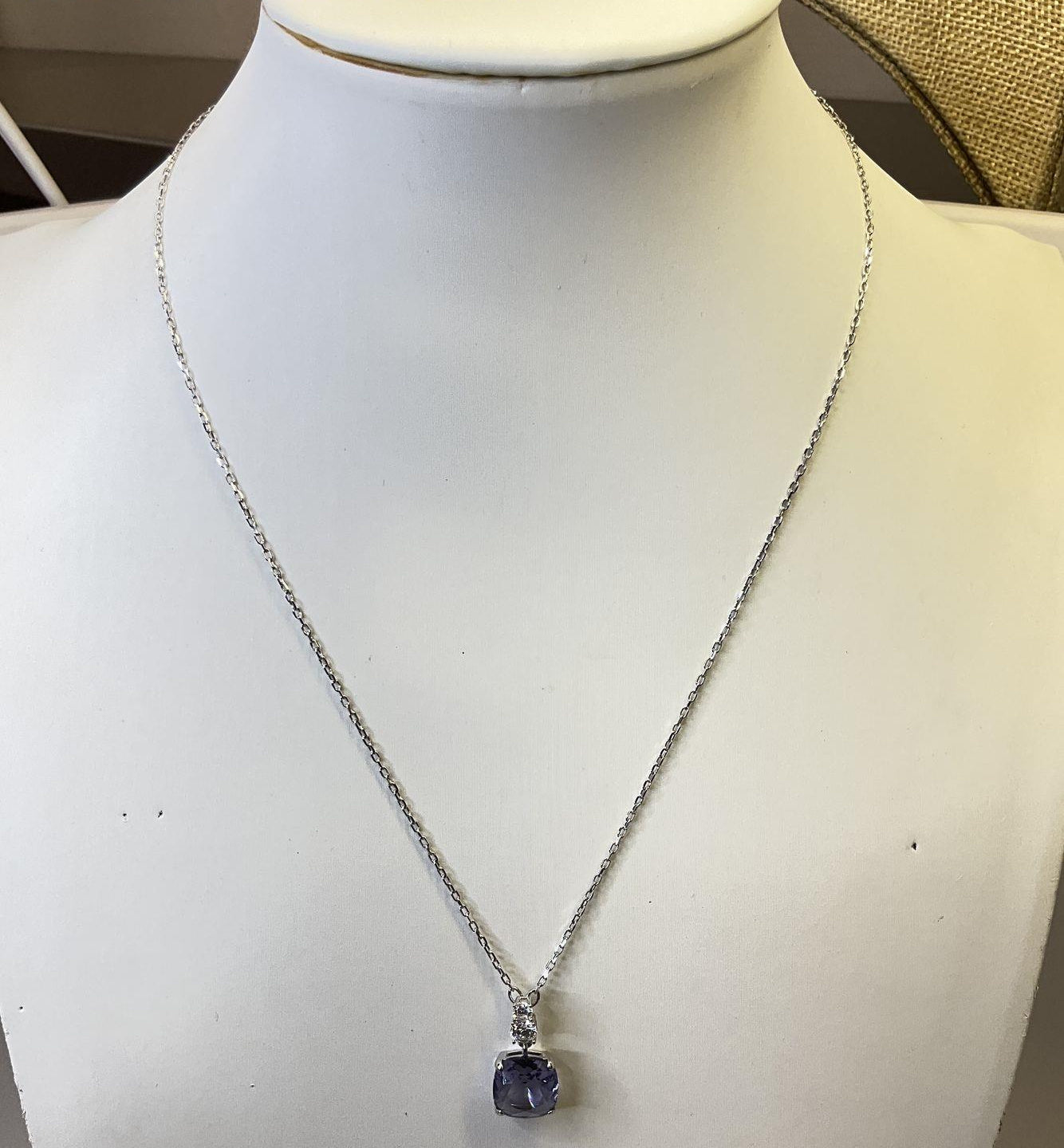 Swarovski Silver Tone Purple Crystal Pendant Necklace 3.7g